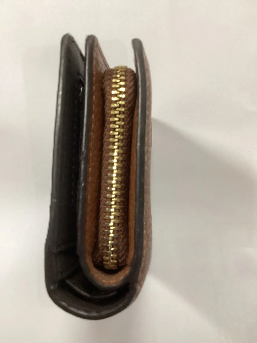 Coach Pebbled Leather Compact Wallet in Chestnut Brown with Gold Accents